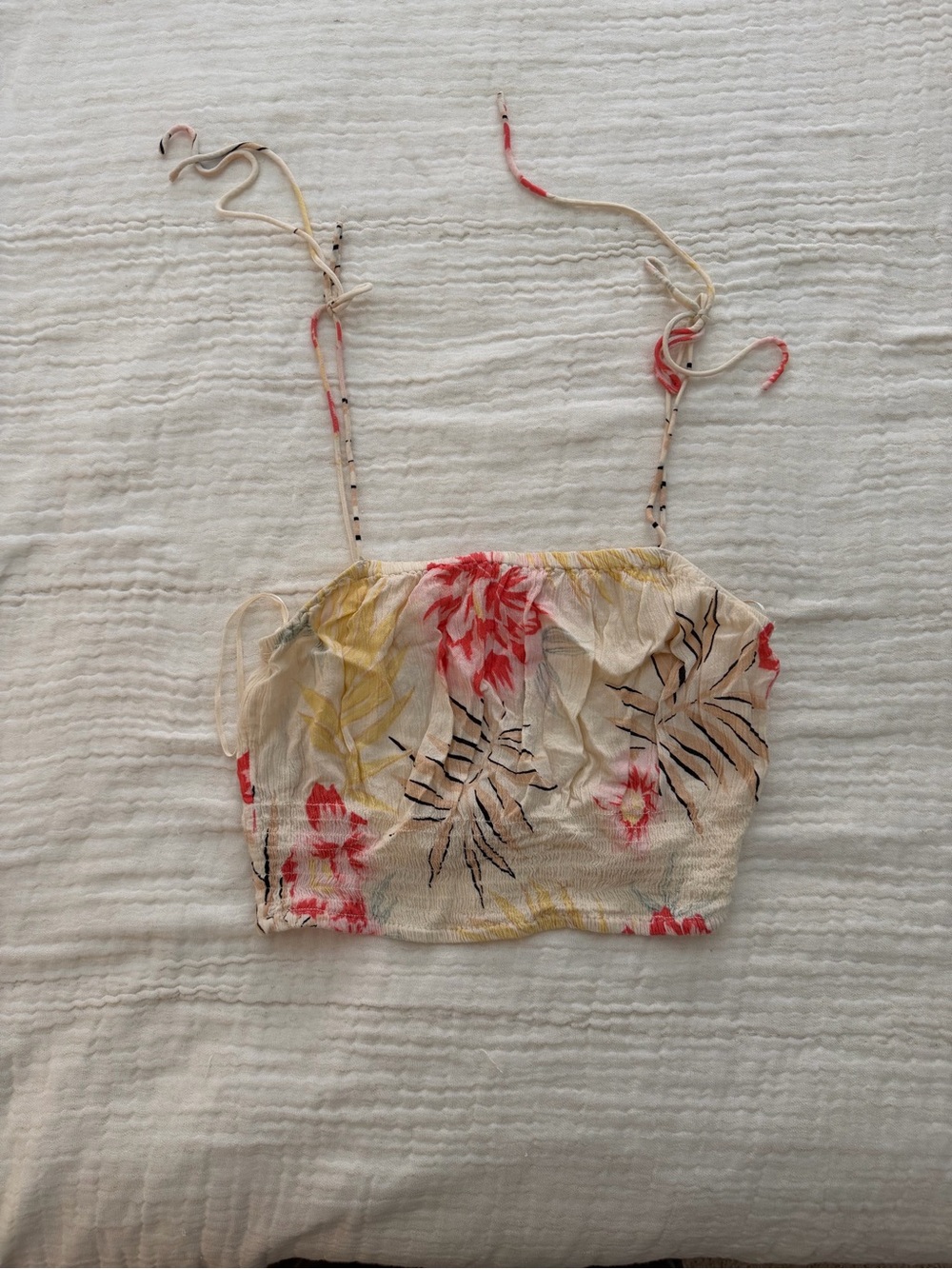 Billabong Cream Floral Cropped Tie-Strap Tank